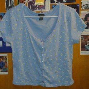 Brandy Melville esque button up blue baby tee